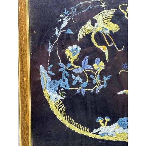 Antique Chinese Embroidered Silk Framed Art Birds & Floral Design 13.5 SQ READ - Picture 5 of 9